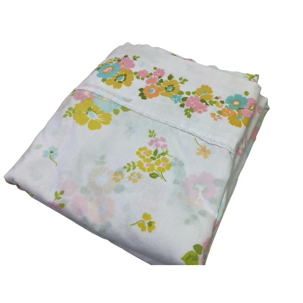 Vintage JCPenney Fashion Manor Sheet Set Floral Double Size Cottage Core 60s 70s